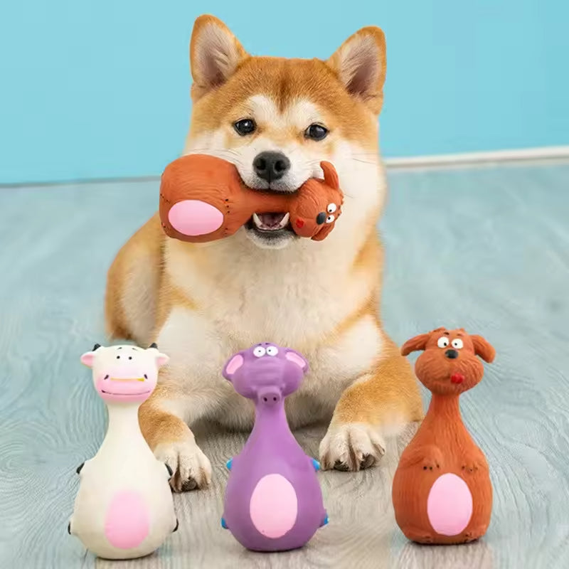 4pcs Cute Latex Dog Chew Toys With Sound, Interactive Biting Toys For Dental Health